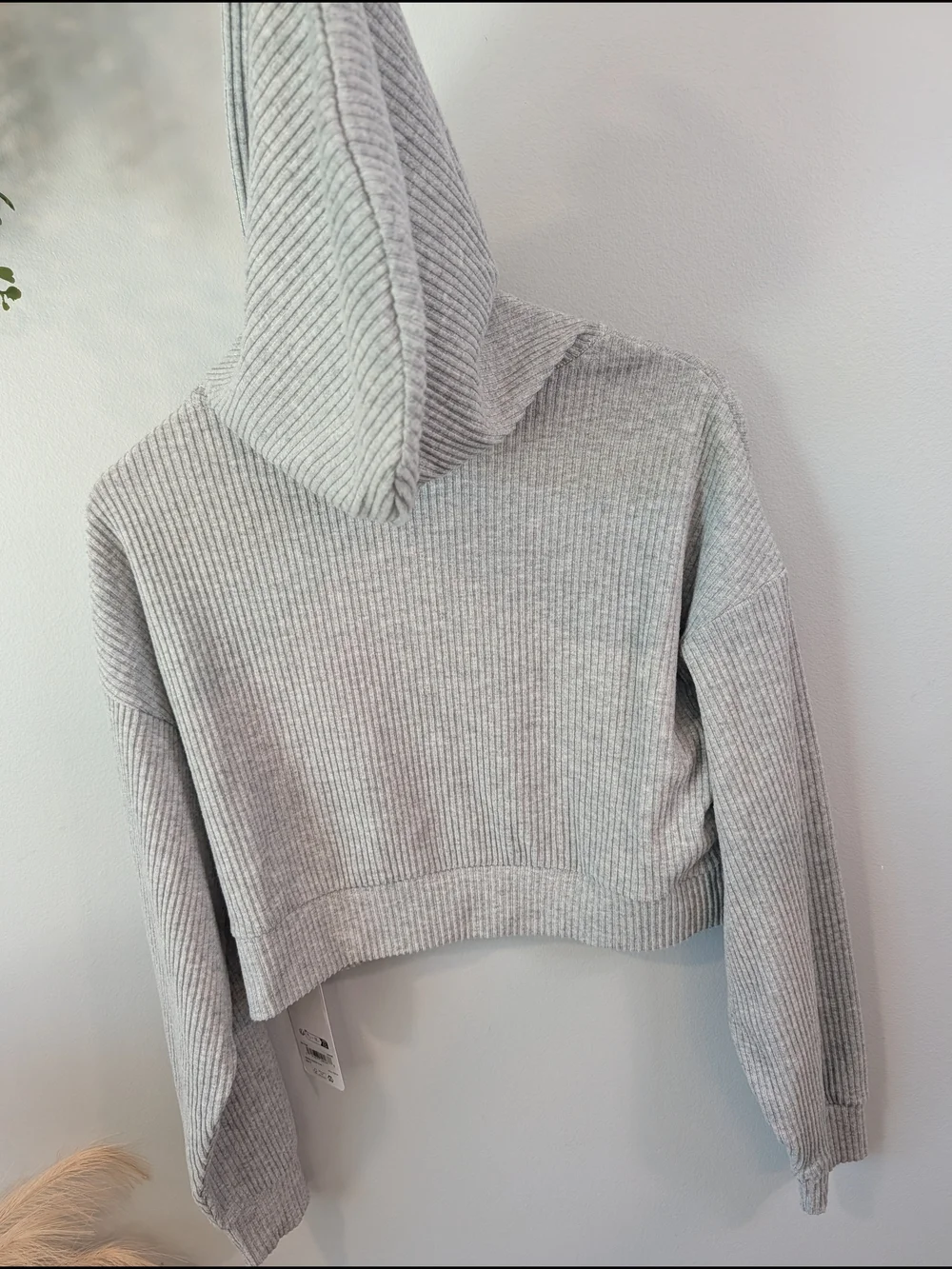 *New* Alo Women's Muse Gray Ribbed Cropped Hoodie Sz Small